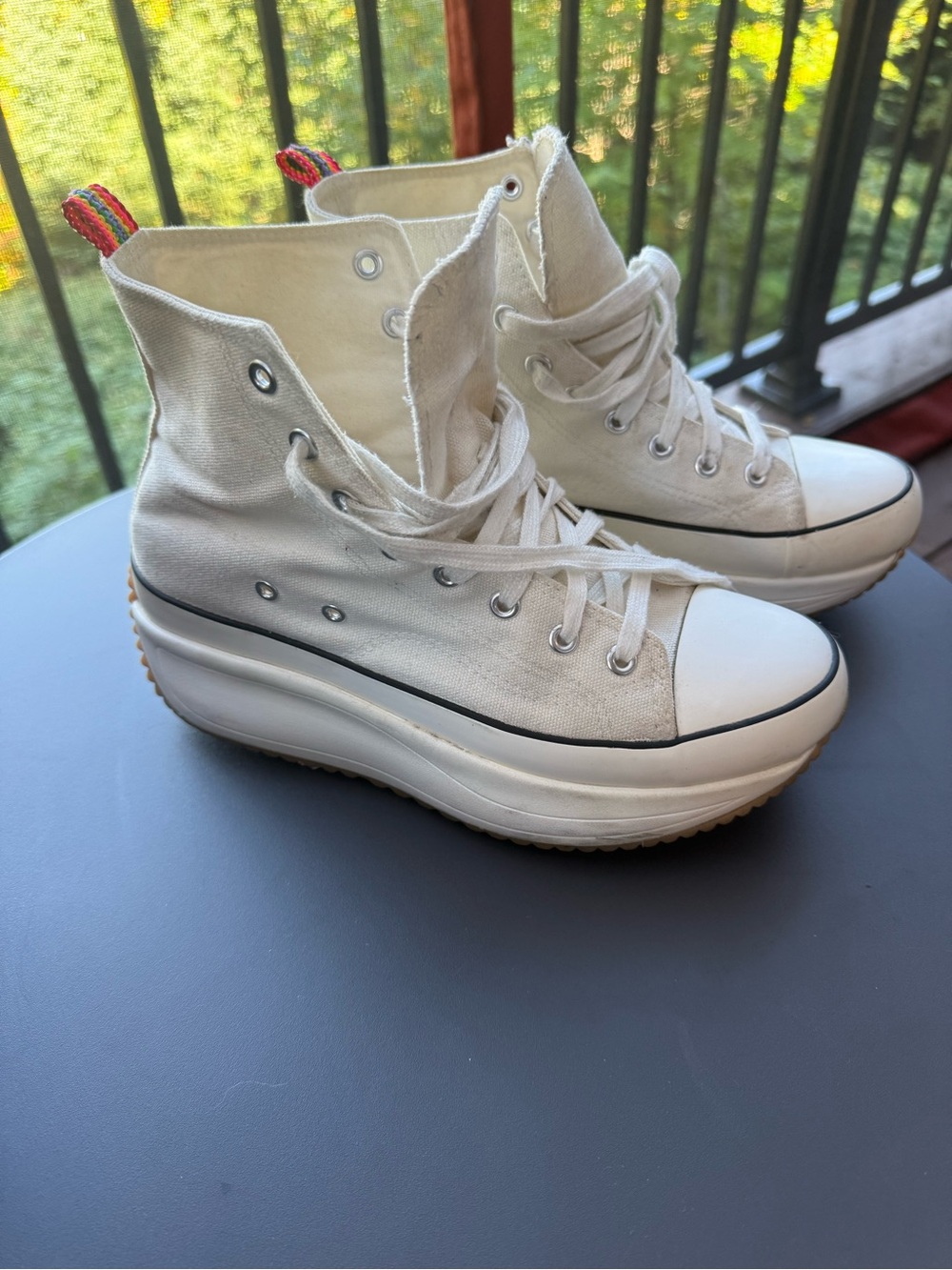 Madden Girl White High-Top Platform Sneakers with Rainbow Heel Tabs